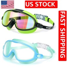 Swim Goggles 2 Pack Anti-Fog Anti-UV Wide View Swimming Goggles for Kids 3-14
