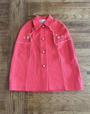 Vintage 60s Mod Little World Knitted Coral Cape Coat Girls M