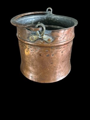Antique Copper Tin Brass Dovetail Bucket Pot Cauldron Primitive Farmhouse