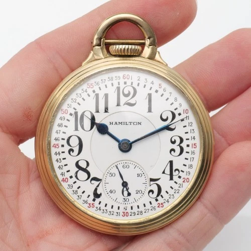 Antique Hamilton 992E Elinvar 16 Size Pocket Watch Railroad Montgomery Dial Runs