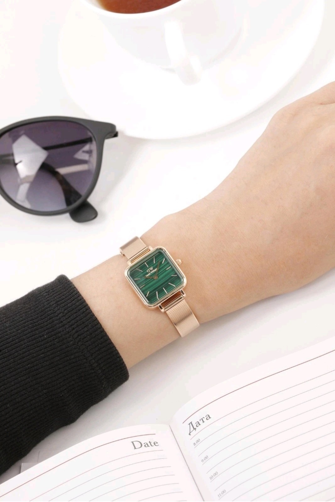 Daniel Wellington Ladies Gold Square Watch DW0010052U Quadro Studio Emerald Dial