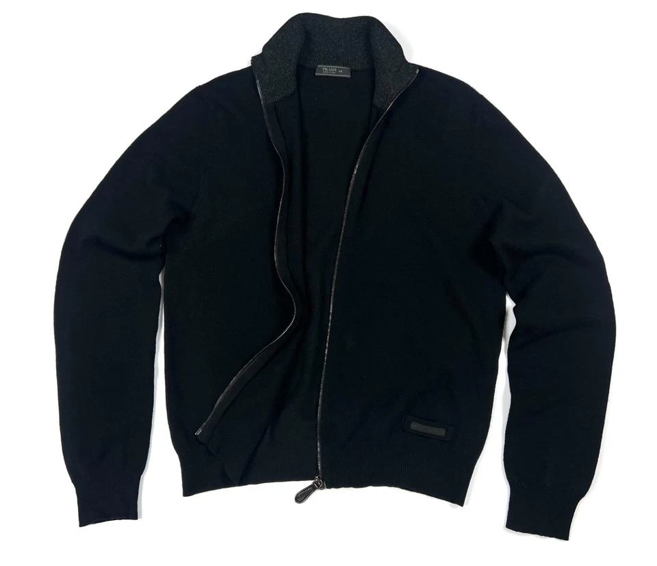 Auth Men's PRADA Milano Black Full Zip Lightweight Wool Sweater Size 48 S/M - Image 4 of 4