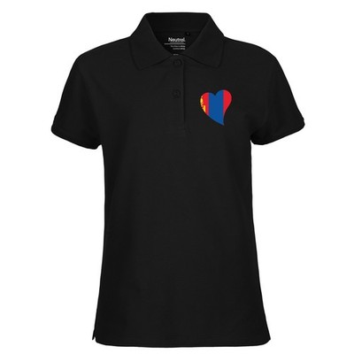 Damen Polo Shirt Mangolie Flagge Herz Geschenkidee Mangolie Geschenk Präsent Mit