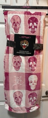 Ed Hardy Pink Skull Throw Blanket 60x70 Y2K Gothic Home Décor Soft Plush NWT