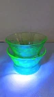 2 Green Depression Uranium Glass Etched Floral Custard/Sherbet Bowl