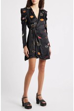 NEW, Farm Rio Beaded Kisses Wrap Mini Dress in Black Sz XS #MD2151
