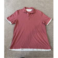Brunello Cucinelli Men  s L Pink Cotton Knit Short Sleeve Collared Polo