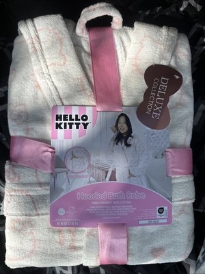 Hello Kitty Deluxe Collection Hooded Terrycloth Bath Robe 100% Cotton One Size