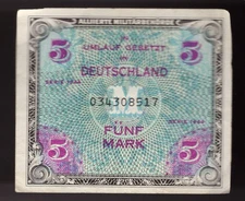 1944 GERMANY 5 Mark Allied Military Currency Banknote Pic# 193