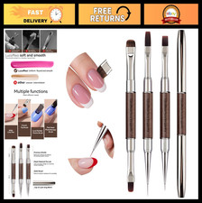 Dual-End Nail Art Clean Up Brushes Set - 3PCS Flat/Oval/Angled Gel Tools for Pol