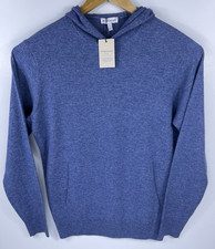 New Lightweight Peter Millar Mens Crown Cashmere Merino Wool Hoodie Vind Blue S