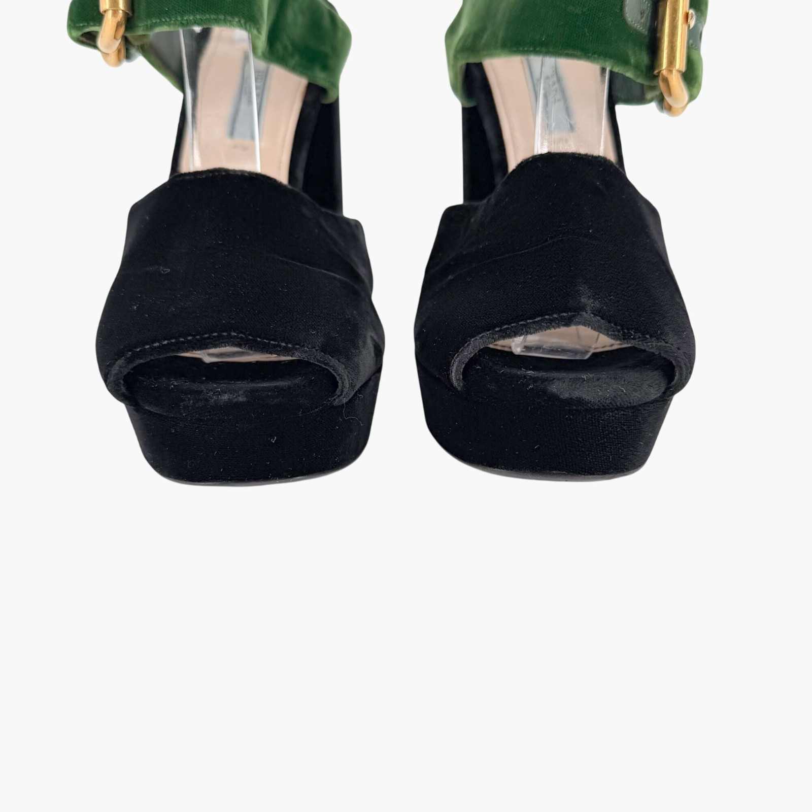 Prada Two-Tone Velvet Platform Sandals Heels Black Green Size 38 US 8 Peep Toe thumbnail 4