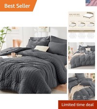 7-Piece King Comforter Set with Deep Pocket Fitted Sheet - Seersucker Design