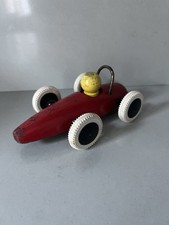 Vintage BRIO Sweden Wood Race Car Toy Retro White Rubber Wheels Red Body 