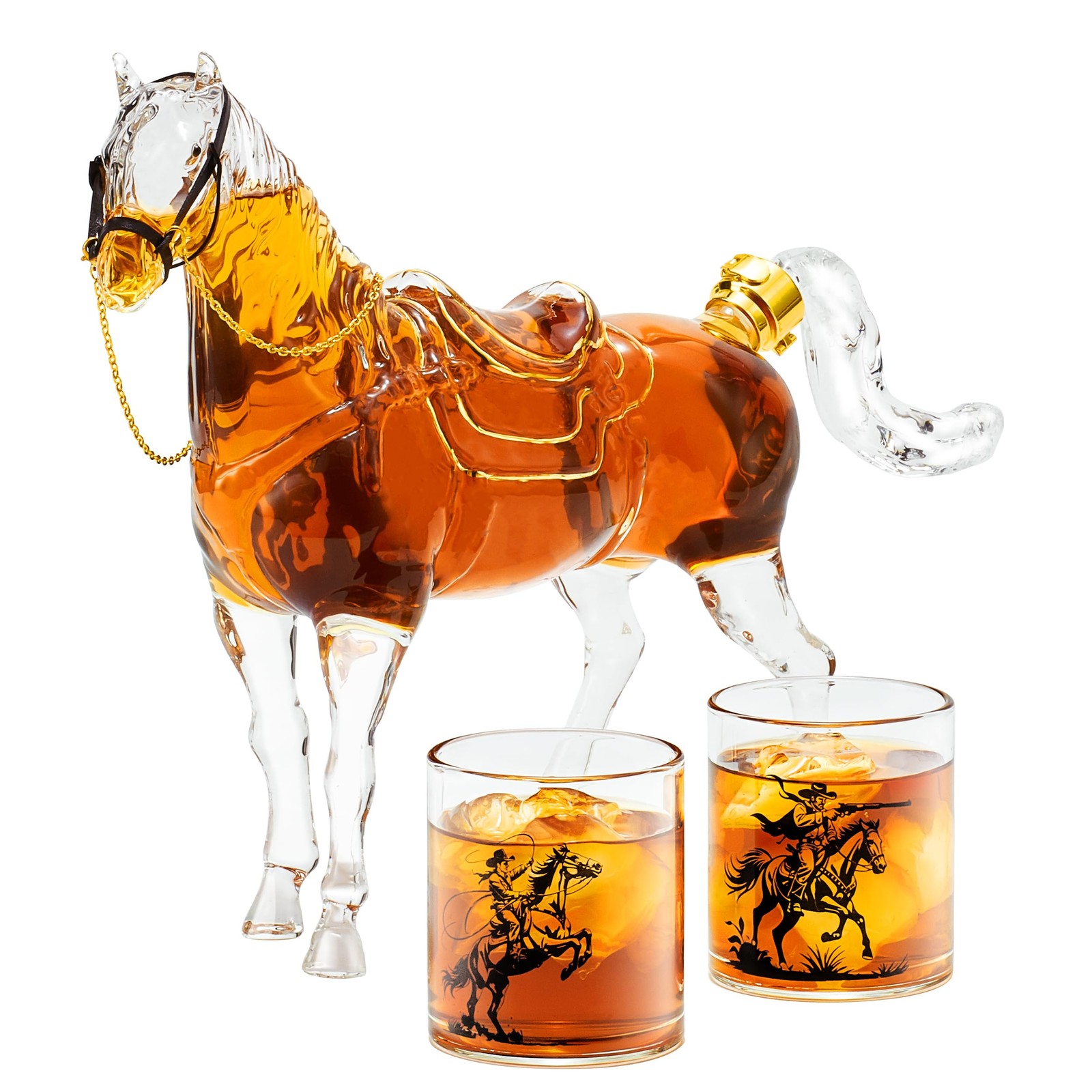 Birthday Gifts for Men Dad, Horse Whiskey Decanter Set with 2 Cowboy Glasses,...