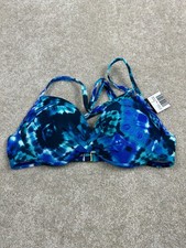 California Waves Women's S Blue Multi Padded Halter Strappy Bikini Swim Top