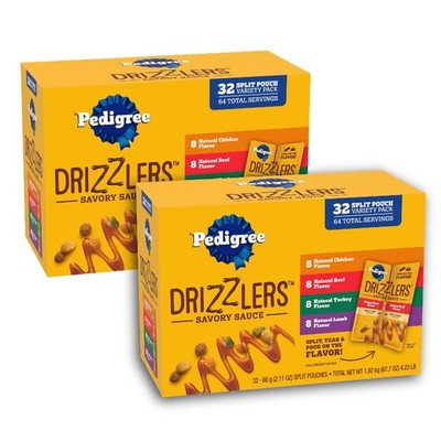 Pedigree Drizzlers for Dogs, Wet Dog Food Gravy Savory Sauce Multipack, 60g D...