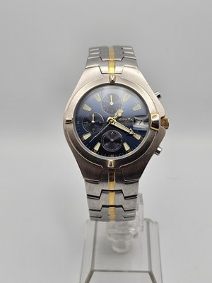 Rare Hugo Max 39mm Oceanic Blue Sunbusrt Dial Chronograph Quartz Men Two-tone  