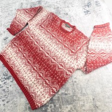 Vintage J. Crew Mens XL 100 Wool Fair Isle Nordic Sweater Red White Oarsman Tag