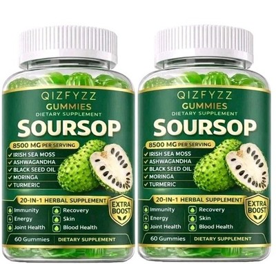 2 PCS Summervibes Qizfyzz Soursop Gummies 20-in-1 Herbal Complex Sea Moss  60ct