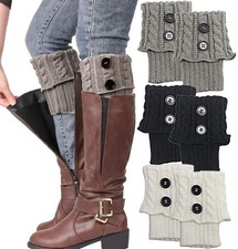 Winter Cable Knit Leg Warmers Short Crochet Boot Socks Black For Women