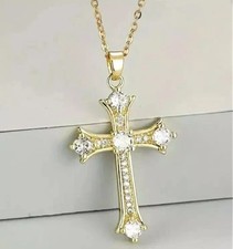 2Ct Round Cut White Moissanite Women's Cross Pendant 14K Yellow Gold Plated