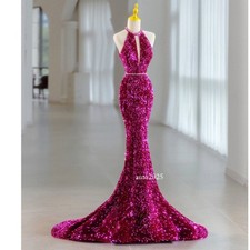 Elegant Women Luxury Fishtail Sequins Long Gown Lady Evening Dress Tail Dress