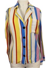 Vintage 80 s Lulus Vibrant Multistripe Rayon Viscose Womens Blouse Sz S