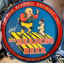 Vtg Antique 1930s Day Old Reading Beer Metal Serving Tray Great Graphics 