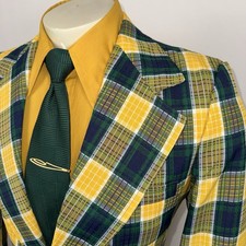 Vtg 60s 70s Sport Coat Suit Blazer Jacket Polyester Plaid Kentucky Derby Mens 42