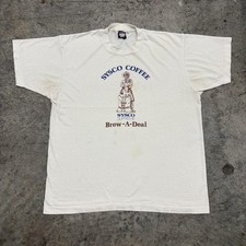 Vintage Sysco Coffee Shirt Mens XL White Brew-A-Deal Promo Tech Tee USA Made 90s