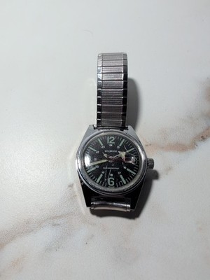 Vintage Wolbrook Shock Resistant French Black Dial Mens Watch- Runs! 
