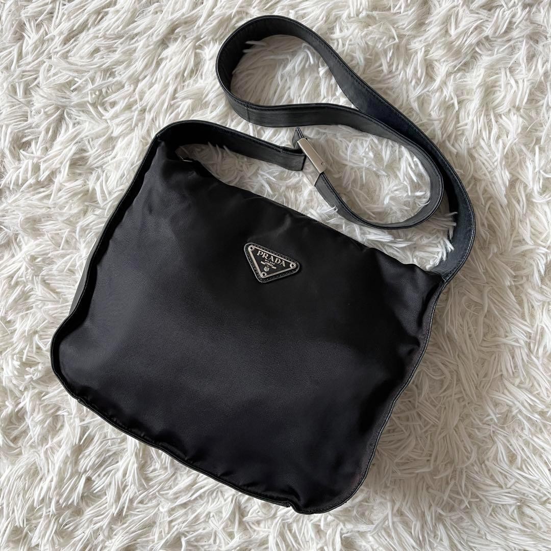 Prada Black Nylon Leather Shoulder Bag Excellent Condition From Japan