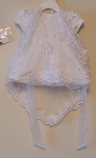 Baby White Christening Dress with Slip 4 Piece Embroidered Floral Size S