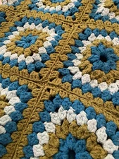 Vtg Handmade Huge Granny Square Chunky Crochet Afghan Blanket 68x59" Thick Yarn