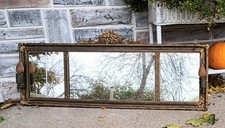 Antique Gold Floral Gesso 3 Panel Buffet Mantle Wall Mirror w/ Lights