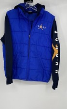 Jordan Boys Blue Black Colorblock Therma-Fit Hooded Puffer Jacket Size XL