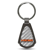 HEMI Powered Silver Genuine Carbon Fiber Black Metal Teardrop Key Chain