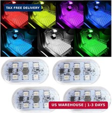 4PCS Car Wireless Interior LED Lights, Magnetic USB Rechargeable 7 Colors Vehicl