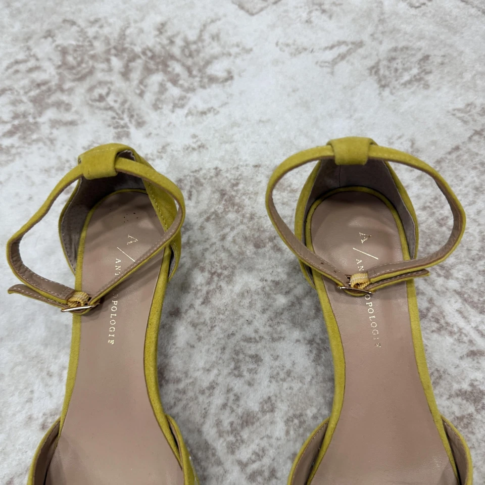Zapatos Anthropologie Mujer Talla 8 Amarillo Correa al Tobillo Tacones Arco Bordado Foto 3 de 4