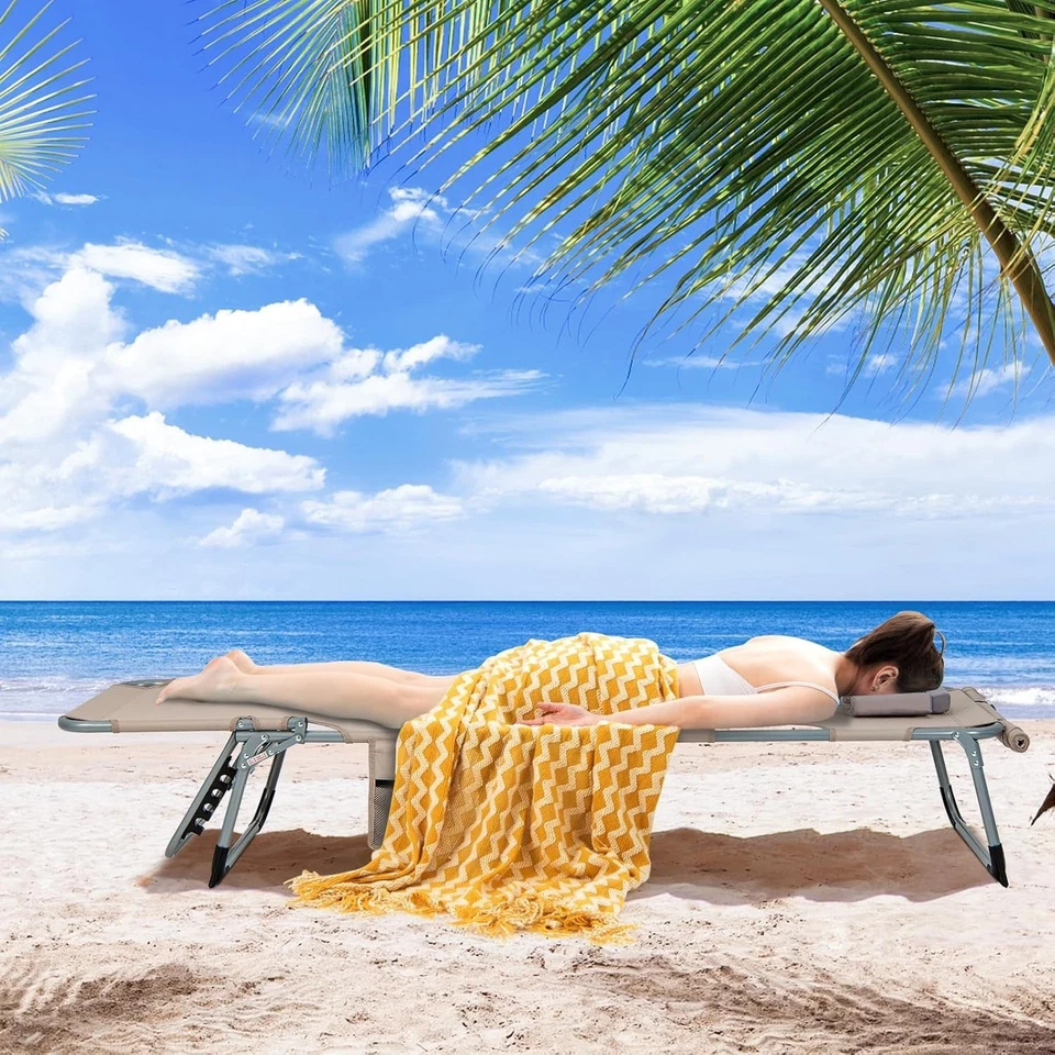 Silla de Bronceado, Sillón de Playa Plegable Exterior con Orificio para Cara/Brazo, 2 Transportes... Foto 4 de 4