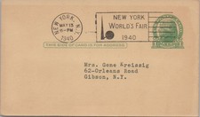 1940 New York Worlds Fair Cancel Stamp NY Postcard May 13 Typewriter Typed