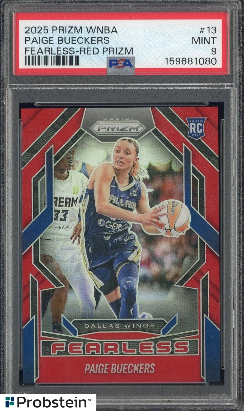 2025 Panini Red Prizm WNBA Fearless #13 Paige Bueckers RC Rookie 62/99 PSA 9 view 1