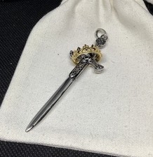 Silver 925 Sword Crown Necklace Pendant Jewellery Men/ Womens Gift Excalibur 8cm