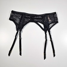Victoria's Secret Dream Angels Black Sheer Garter Belt Polka Dots Size M/L