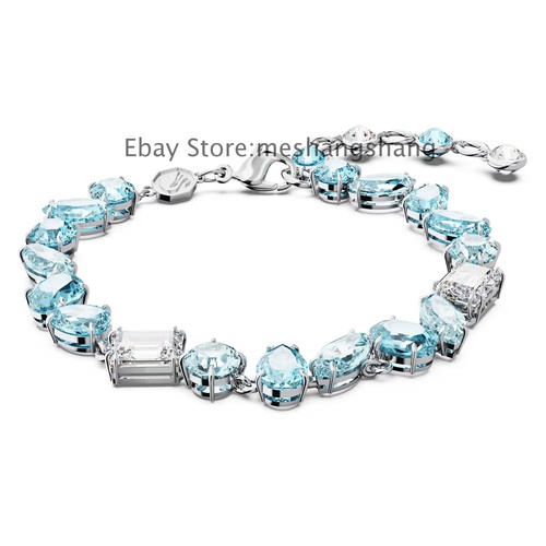 New Gema bracelet Mixed cuts, Blue, Rhodium plated