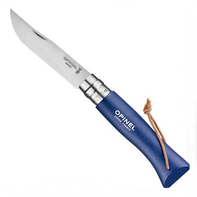 NEW! Opinel No.8 Stainless Steel Blade w/ Deep Blue Handle + Lanyard, Ultra-Thin
