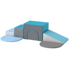 Foam Play System 7-Part Toddler Climber with Ramp Tunnel Blue Gray