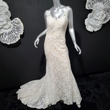 NWT 1450 ELLA ROSA 10/12 WHITE NUDE FLORAL LACE FIT  FLARE WEDDING DRESS GOWN