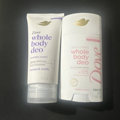 Dove Whole Body Anti- Chafe Deodorant Raspberry &Coconut& Vanilla 2.5 oz Lotof 2